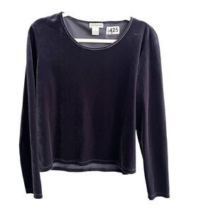 Vtg Ann Taylor 90s Velvet Top Dark Gray Long Sleeve L Womens Friends 90’s Y2K